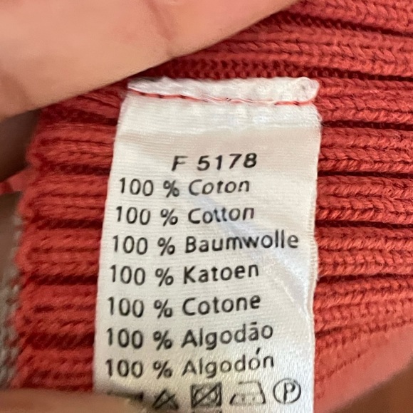 Lacoste 3/4 sleeve knit sweater orange and beige colour block - Picture 3 of 5